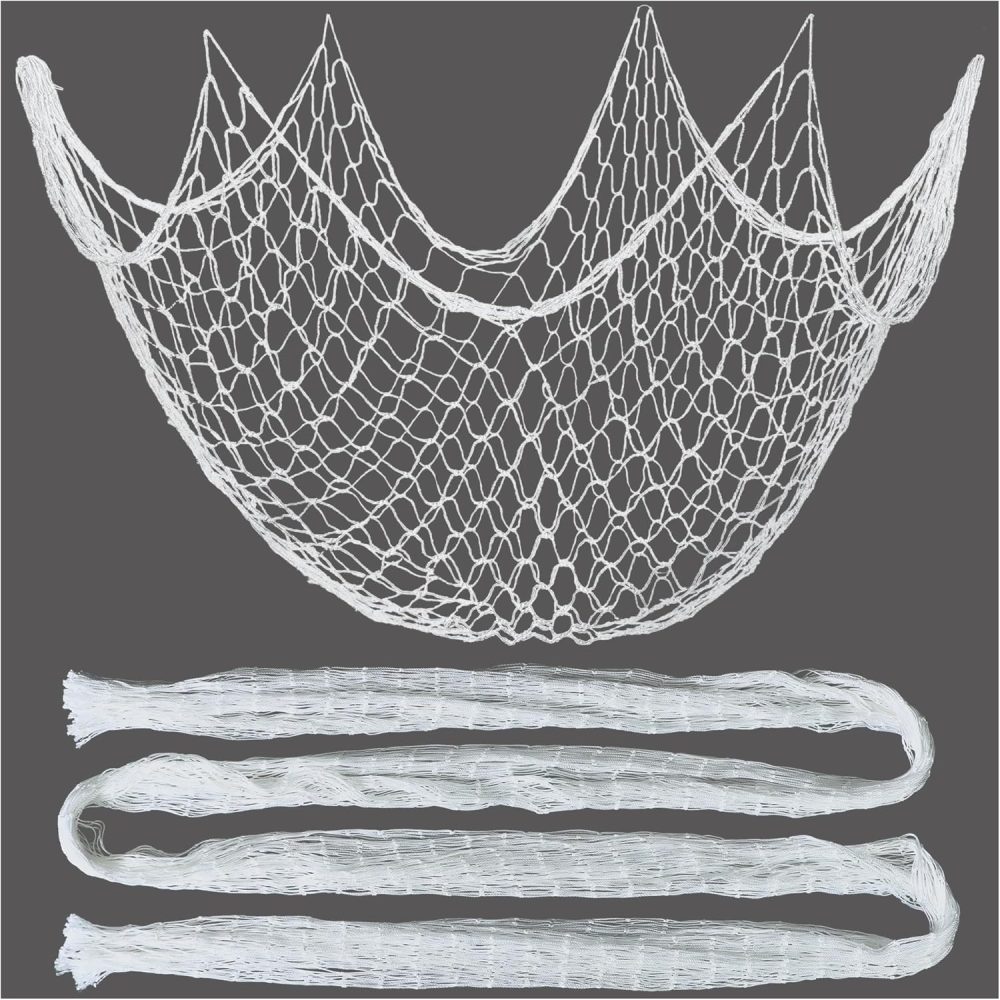 White Fish Net Decorations for Pirate Party Hawaiian Party, Nautical Themed Fishing Nets Decorative Birthday Fishnet Party Accessory Decor